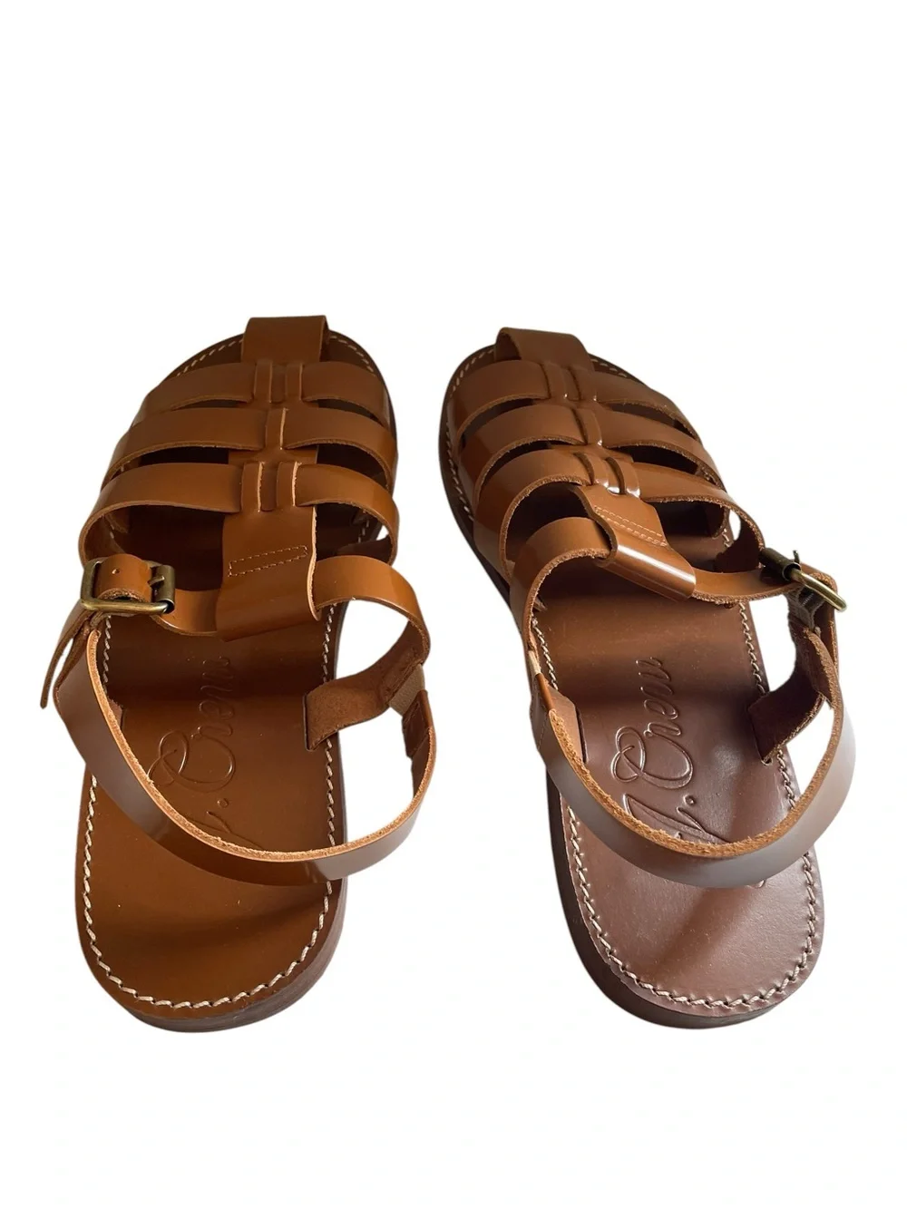 J. Crew Fisherman Leather Sandals in Shiny Spazzolato Leather Golden Hickory NEW